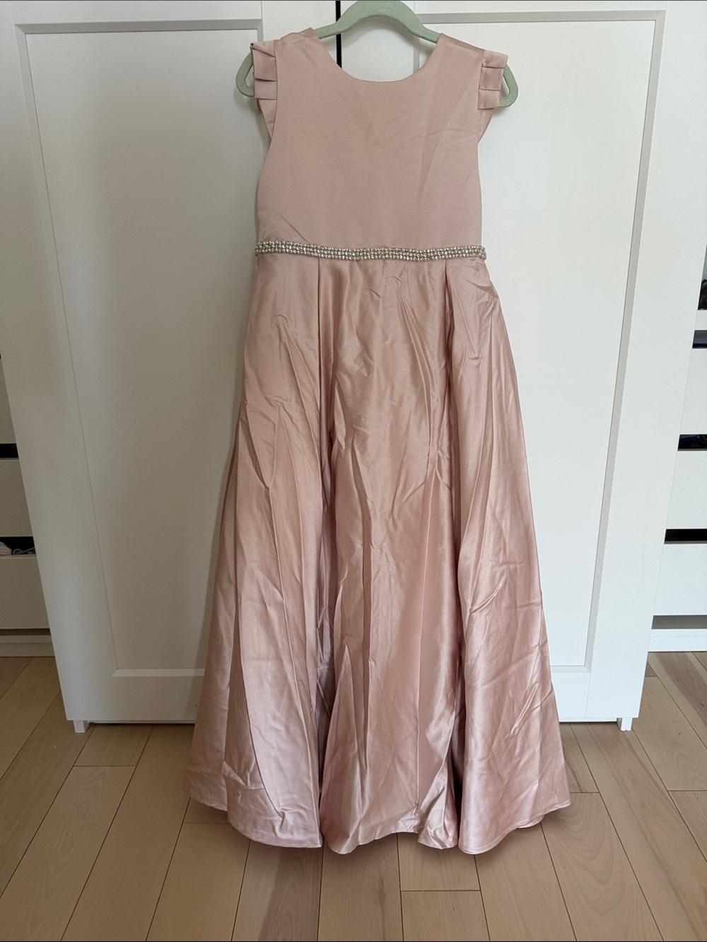 Girls' Blush Pink Party Dress with Beaded Waist